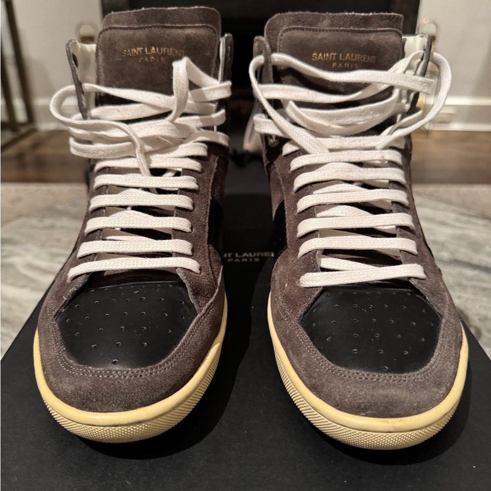 Saint Laurent Men's Gray and Black High-Top Sneakers